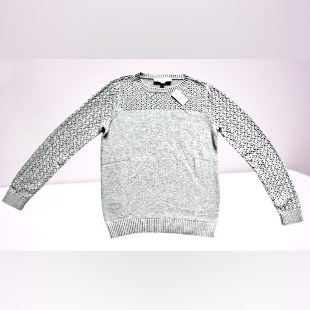 NWT LOFT Women’s Long Sleeve Gray Crew Neck Pointelle Sweater Size Small